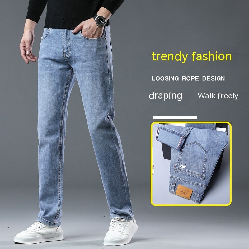 Spring Summer Men's Casual Denim Trousers - Straight All-Matching Light Business Casual Stretch