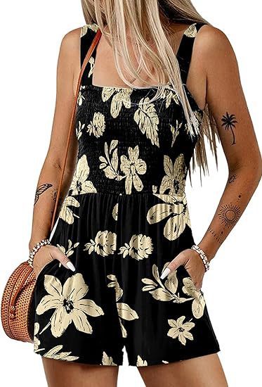 Flower Print Jumpsuit Summer Fashion Sleeveless Beach Bodysuit