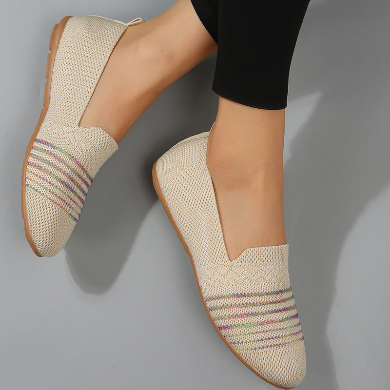 Women's Casual Flat Shoes - Flying Knit Flat Sole Single Shoes