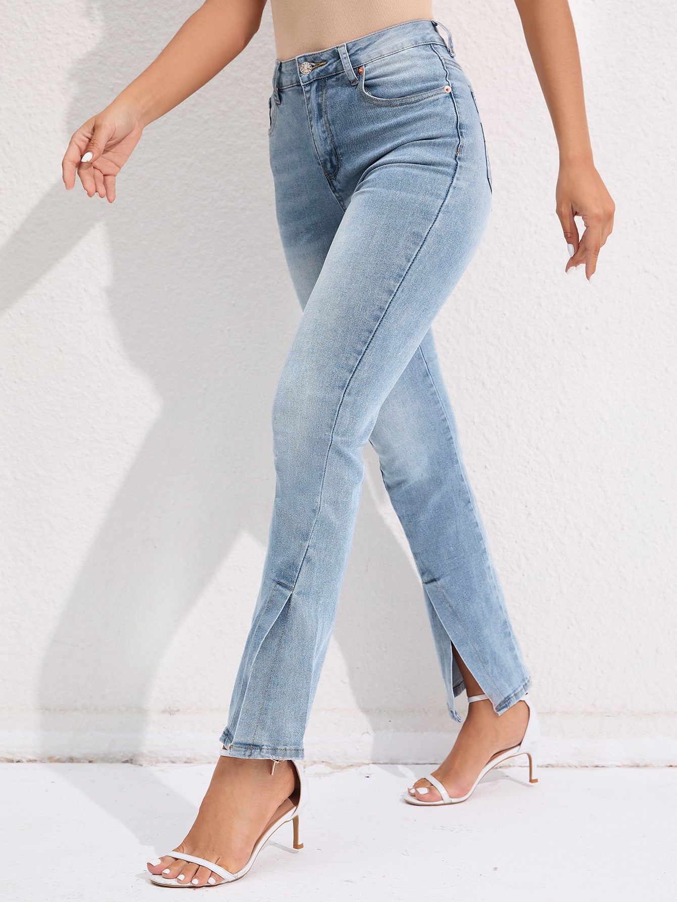Commuter Stretch Washed Jeans - Fashionable Split Straight Pants