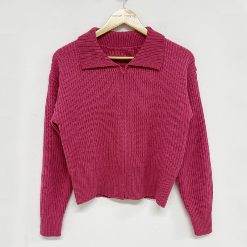 Lapel Zipper Sweater Coat for Casual Versatile Style