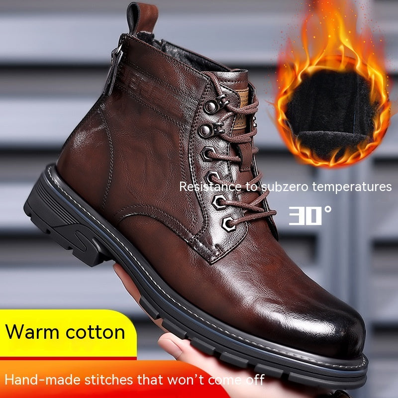 Vintage Leather Boots - Fleece-Lined Outdoor Men's Footwear for Warmth