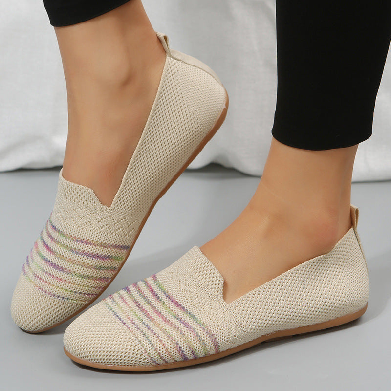 Women's Casual Flat Shoes - Flying Knit Flat Sole Single Shoes