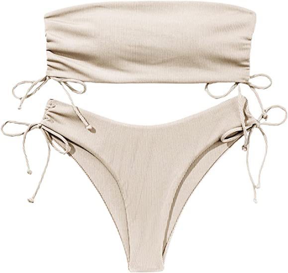 Summer Tube Bikini - Drawstring Design Solid Color Sexy Swimsuit for Beach Party