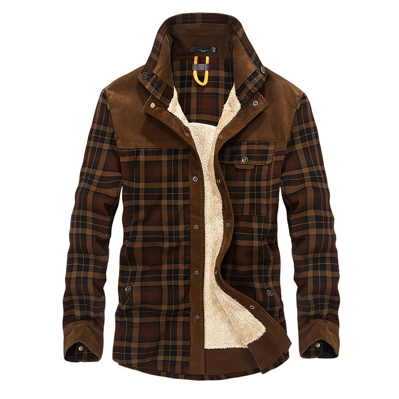 Winter Jacket Men's Thicken Fleece Jacket Warm Plaid Coats Pure Cotton Military Clothes