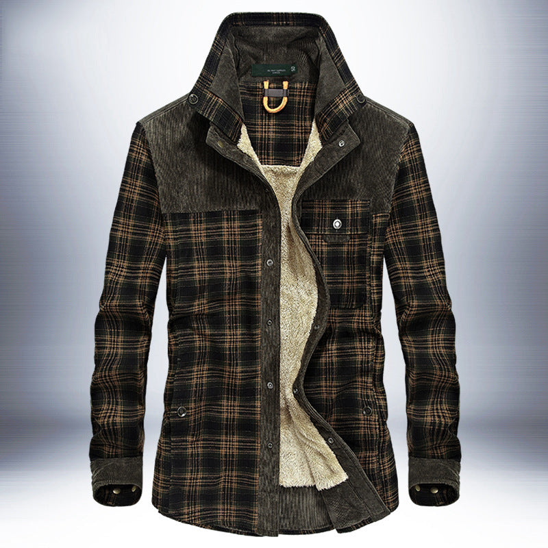 Winter Jacket Men's Thicken Fleece Jacket Warm Plaid Coats Pure Cotton Military Clothes