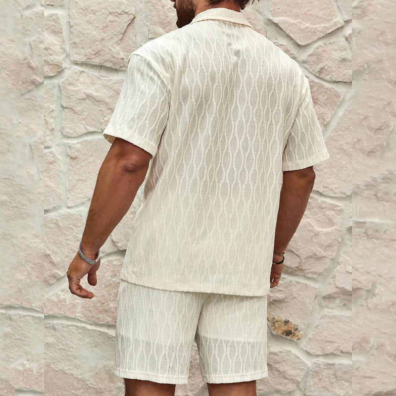 Men's Summer Tracksuits Solid Loose Casual Two Piece Lapel Button Shirt Shorts Beach Holiday All-match Outfits Male