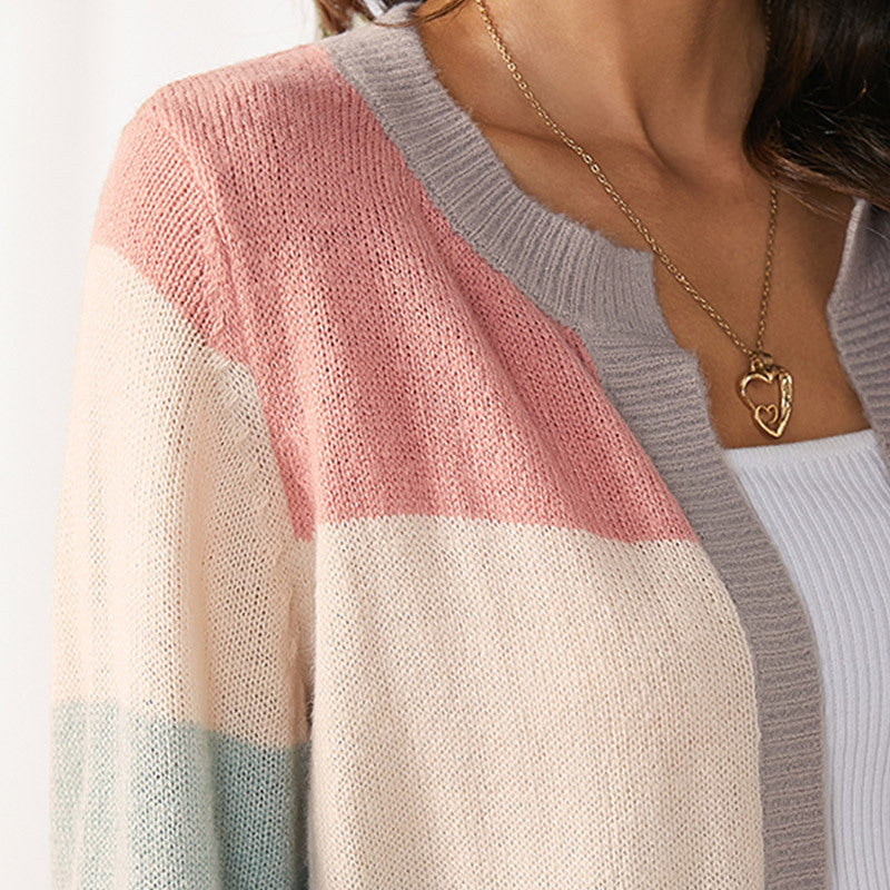 Women's Loose Sweater Coat - Color Matching Temperament Crew Neck Design
