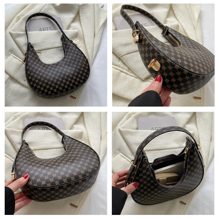Casual Printed One Shoulder Crescent Bag - Western Style Underarm Bag