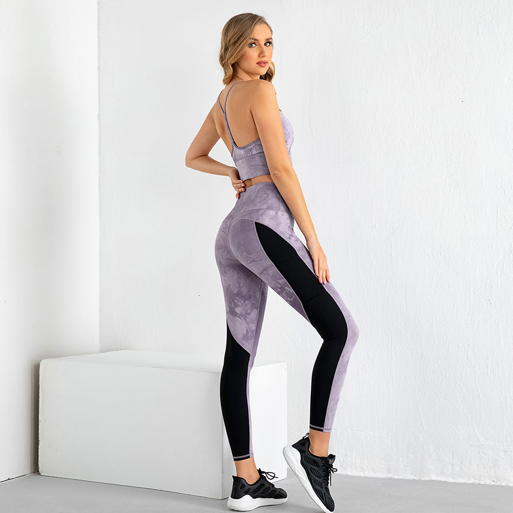 Tie-dye Gym Suit: Printing Stitching Two-piece Workout Outfit