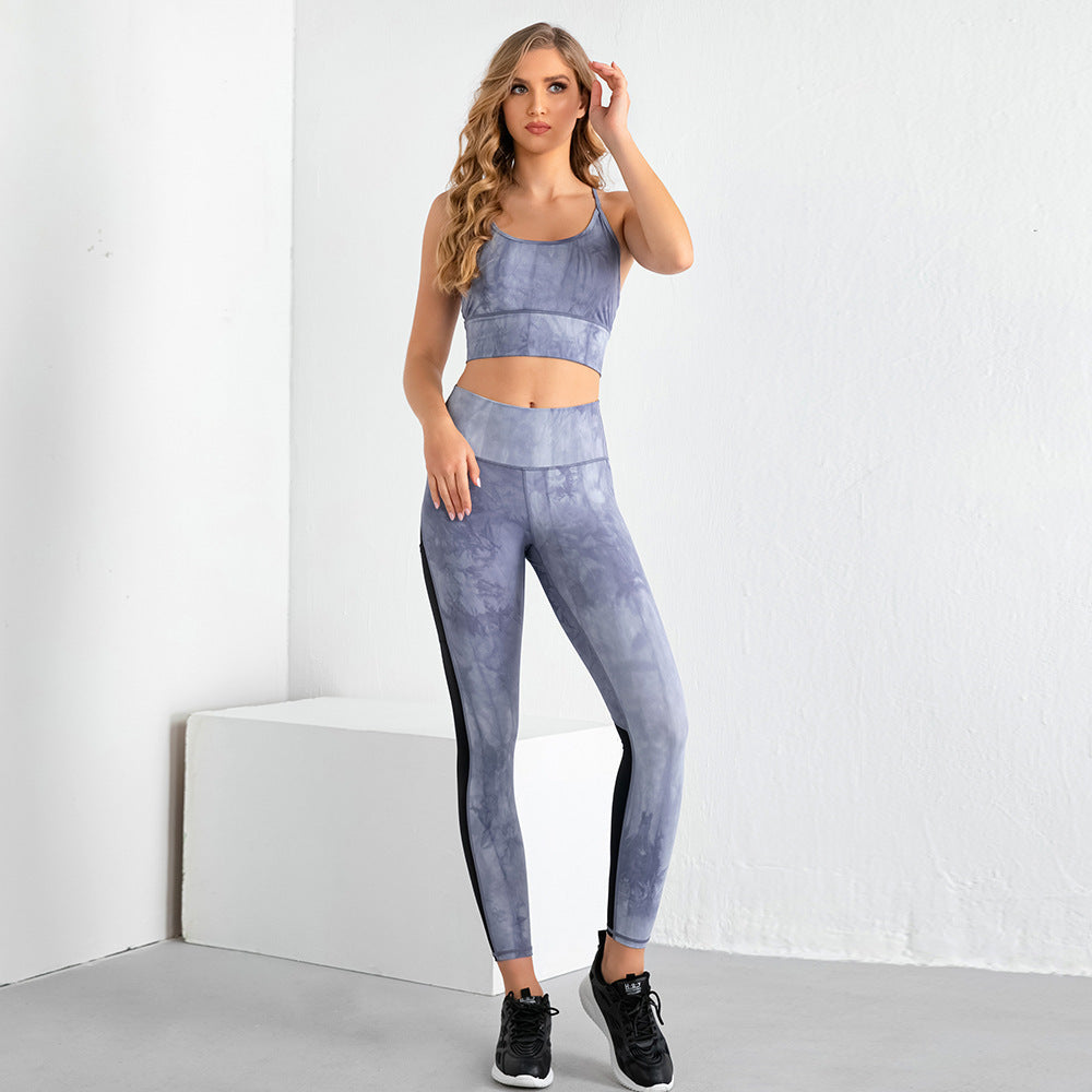 Tie-dye Gym Suit: Printing Stitching Two-piece Workout Outfit
