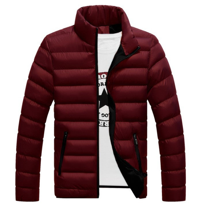 Fall Winter Men's Padded Down Jacket for Warmth with Stand-Collar