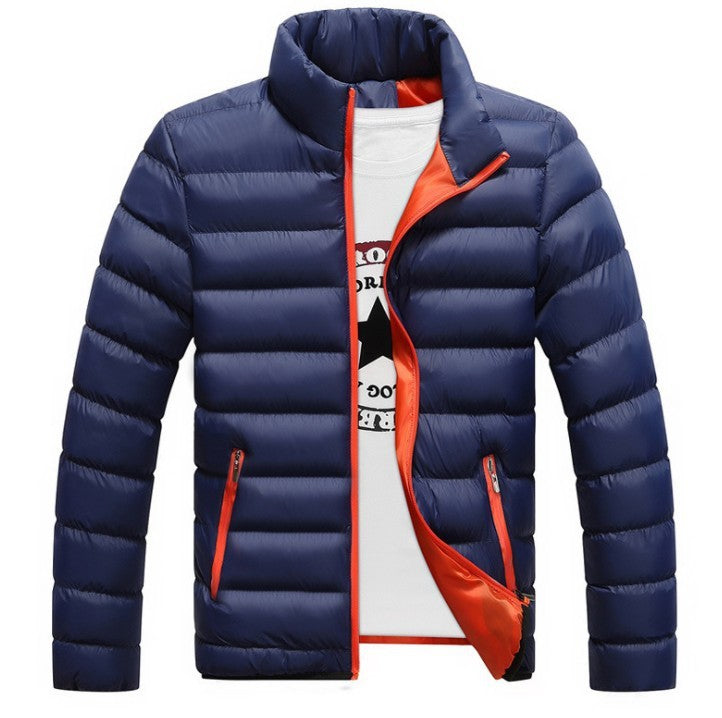 Fall Winter Men's Padded Down Jacket for Warmth with Stand-Collar