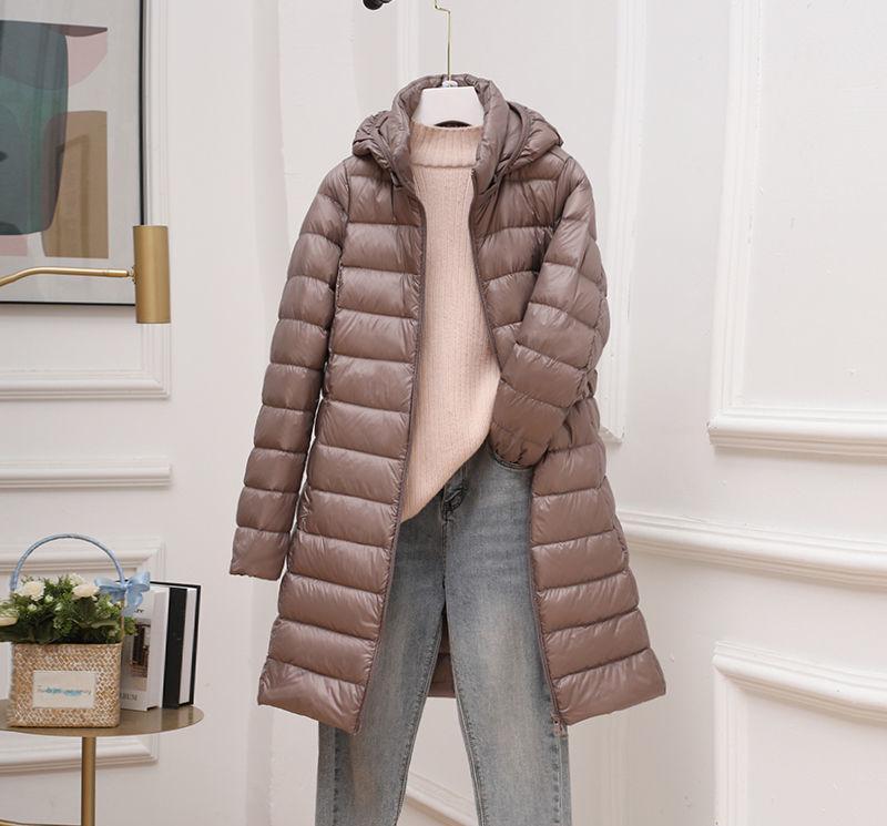 Down Jacket Women's Lightweight Down Jacket Mid-Length Hooded Warm with Detachable Hat