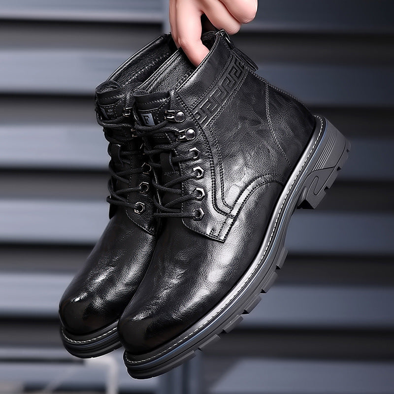 Vintage Leather Boots - Fleece-Lined Outdoor Men's Footwear for Warmth