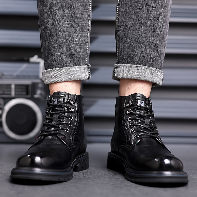 Vintage Leather Boots - Fleece-Lined Outdoor Men's Footwear for Warmth