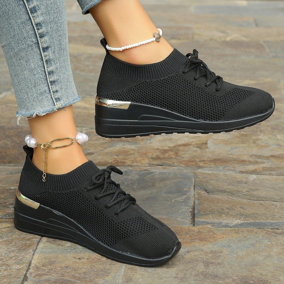 Round Head Platform Shoes - Leisure Front Lace-up Design