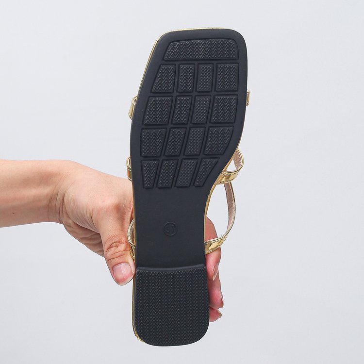Women's Rhinestone Flat Sandals with Strap and Square Toe