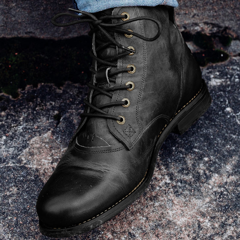 Men Cowboy Boots Retro Lace-up Martin Boot Round Toe Low Heel