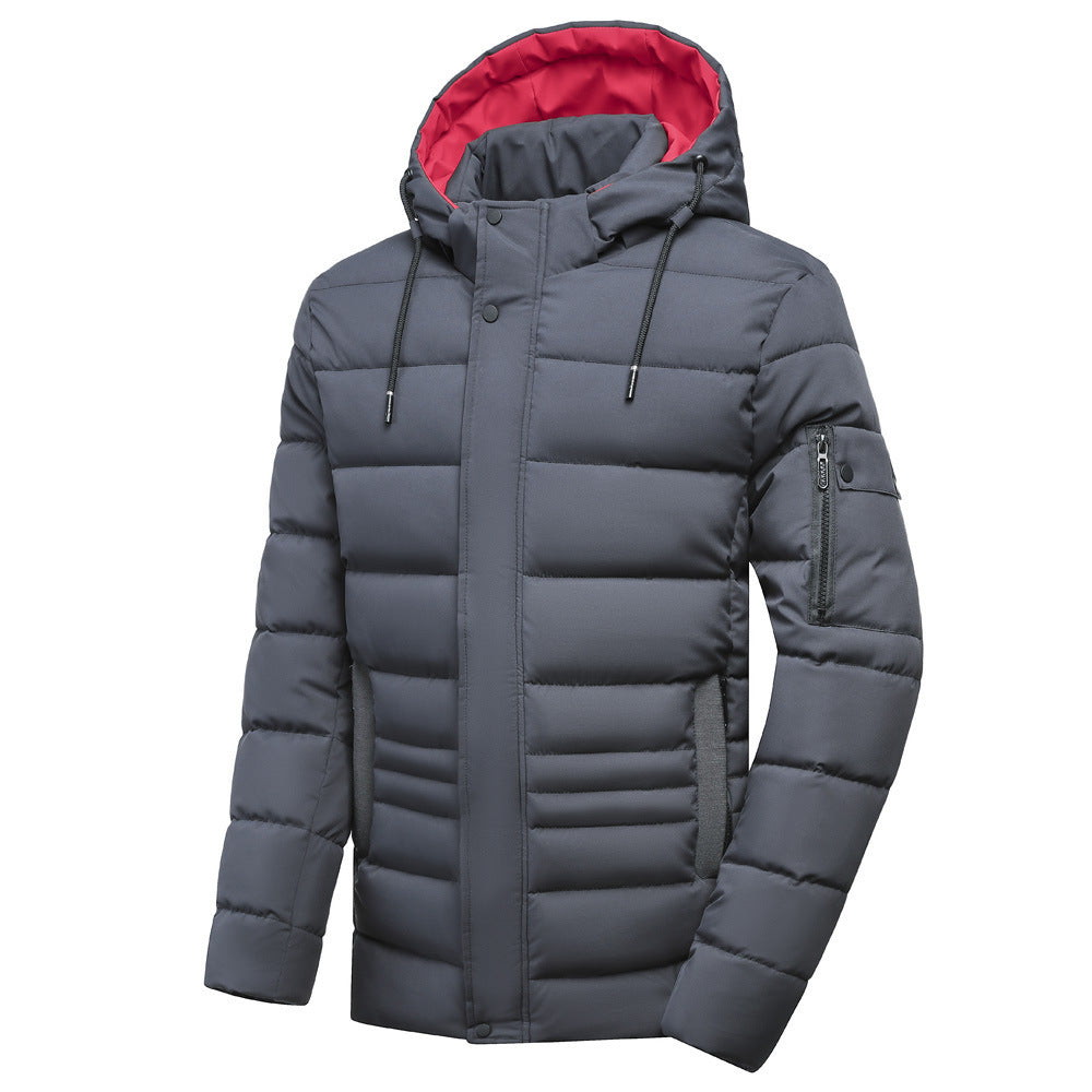 Fleece-lined Men's Coat - Hooded Plus Size Thickened Cotton Clothing