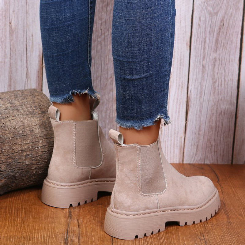 Women's Chunky Ankle Boots - Solid Color Platform for Autumn Winter, Stylish Footwear