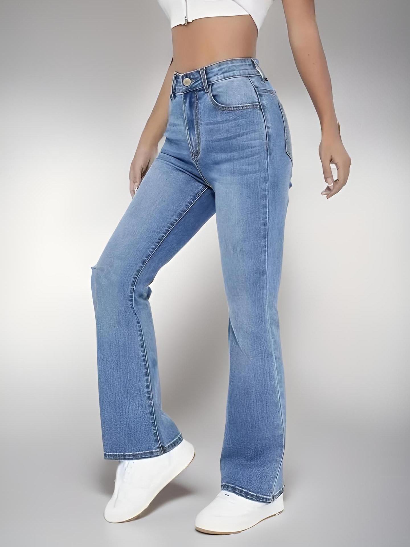 Women's High Waist Slim Fit Jeans - Stretch Straight Design