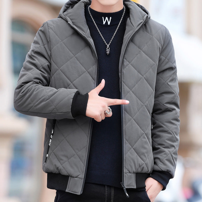 Fleece Jacket Plaid Coat - Diamond Plaid Cotton-padded Design
