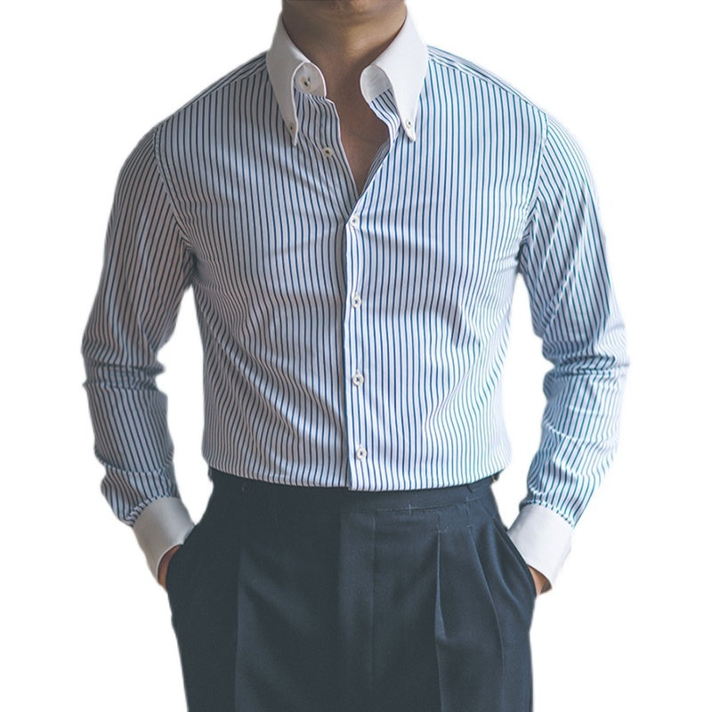 Men's Slim Fit Shirt - Pointed Collar Long Sleeve in Various Colors