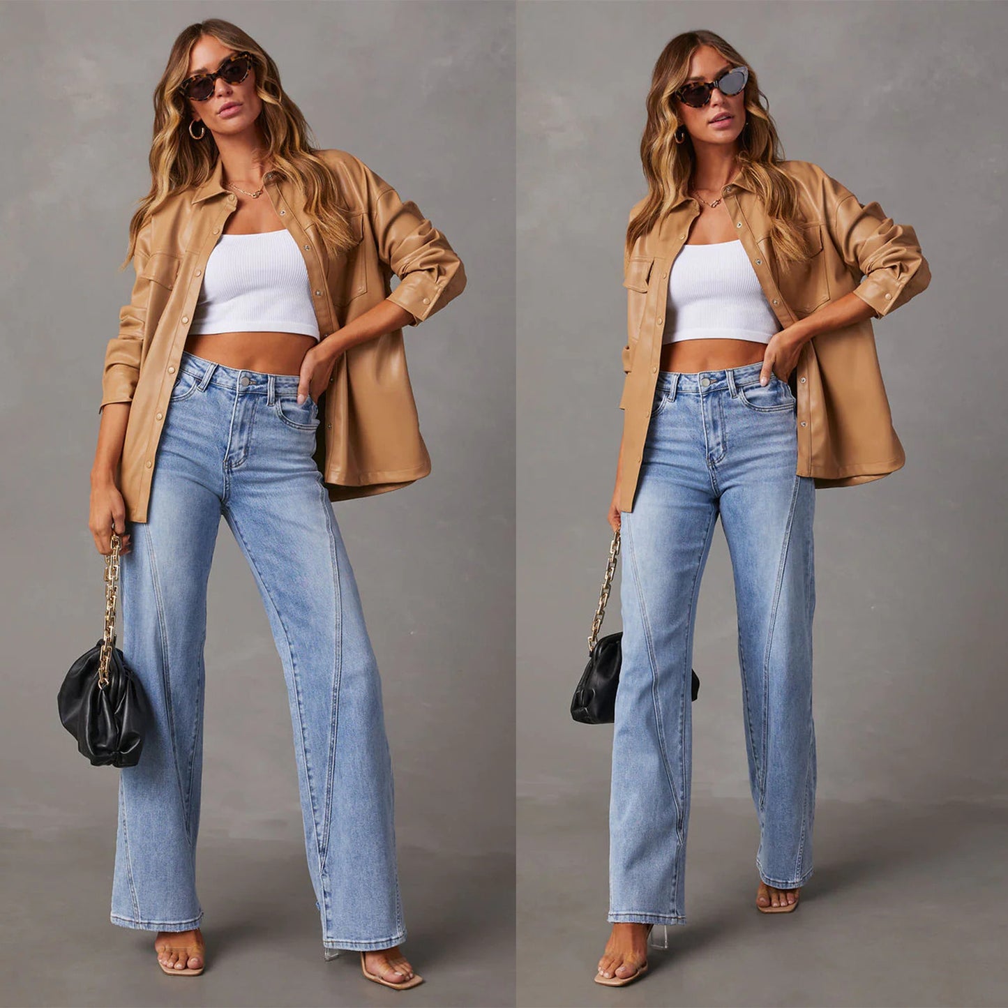 Casual Wide Leg Jeans for Women - Patchwork Design