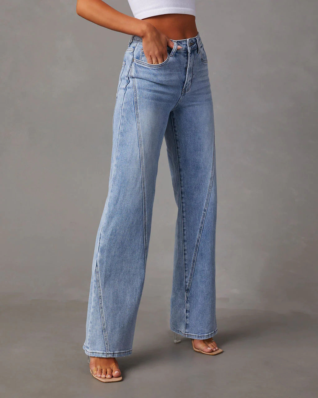 Casual Wide Leg Jeans for Women - Patchwork Design