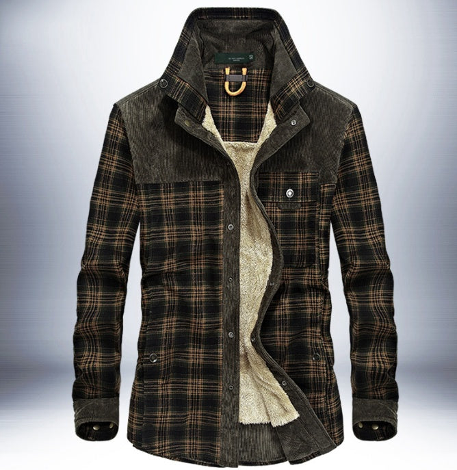 Winter Jacket Men's Thicken Fleece Jacket Warm Plaid Coats Pure Cotton Military Clothes