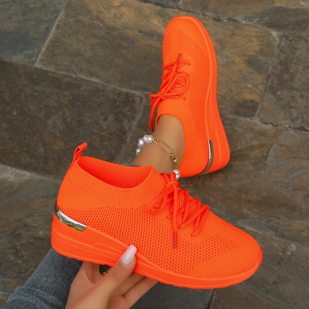 Round Head Platform Shoes - Leisure Front Lace-up Design
