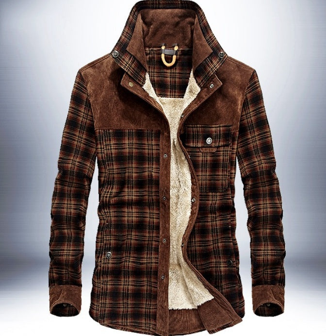 Winter Jacket Men's Thicken Fleece Jacket Warm Plaid Coats Pure Cotton Military Clothes