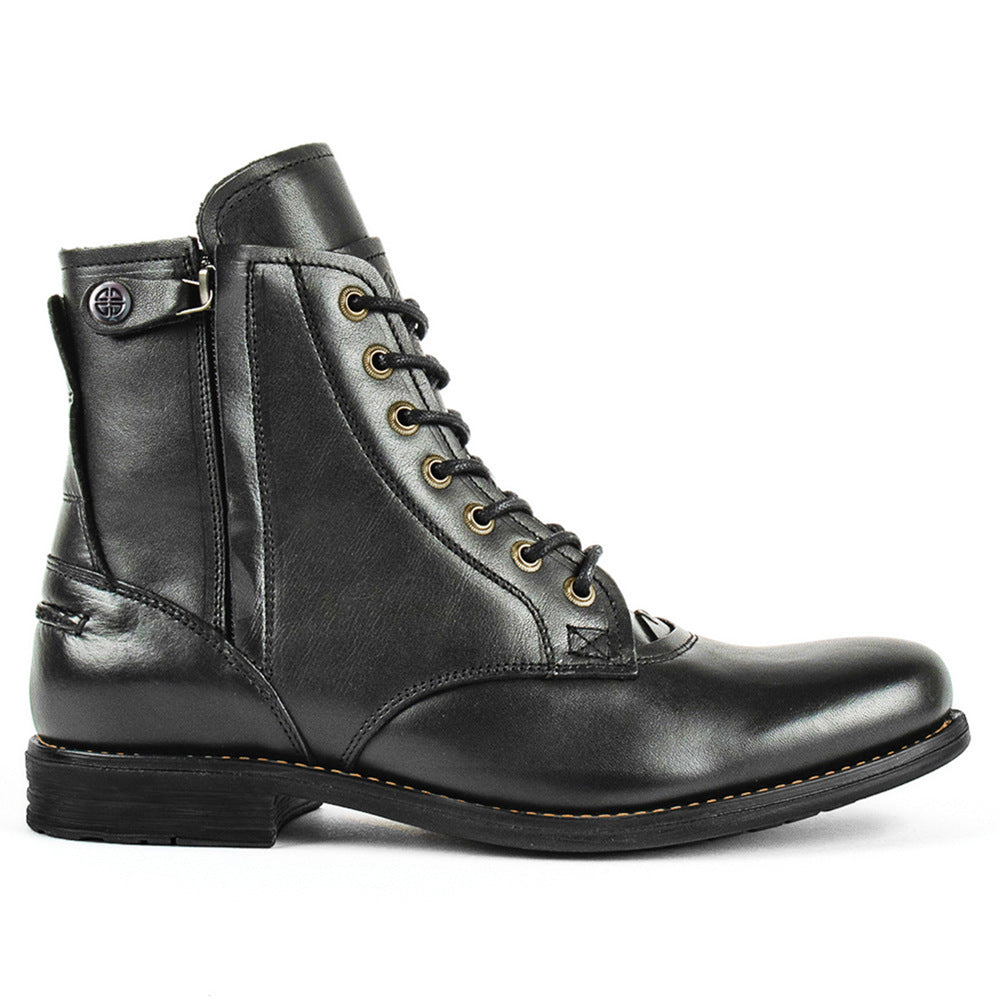 Men Cowboy Boots Retro Lace-up Martin Boot Round Toe Low Heel
