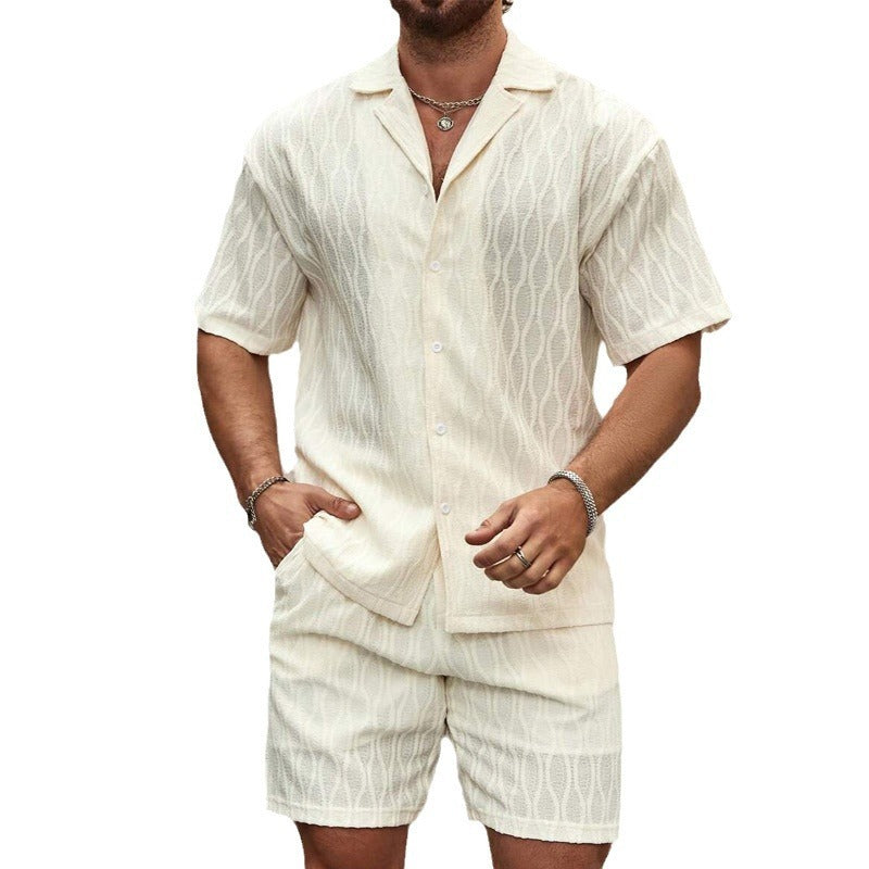 Men's Summer Tracksuits Solid Loose Casual Two Piece Lapel Button Shirt Shorts Beach Holiday All-match Outfits Male