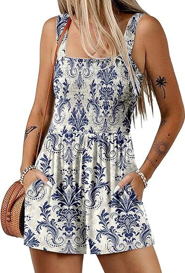 Flower Print Jumpsuit Summer Fashion Sleeveless Beach Bodysuit