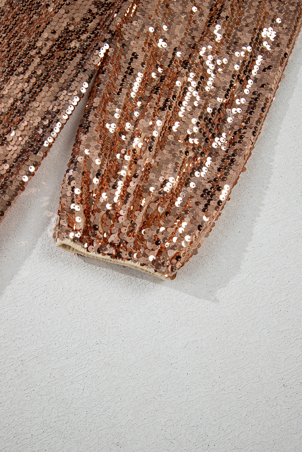 Gold Sequined Mini Dress with Long Sleeves and Cutout Back