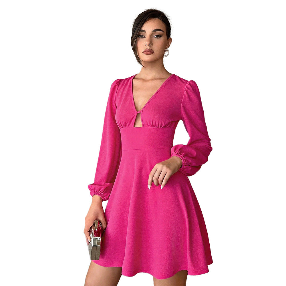 Puff Sleeve Mini Dress - Elegant A-Line Skirt for Women
