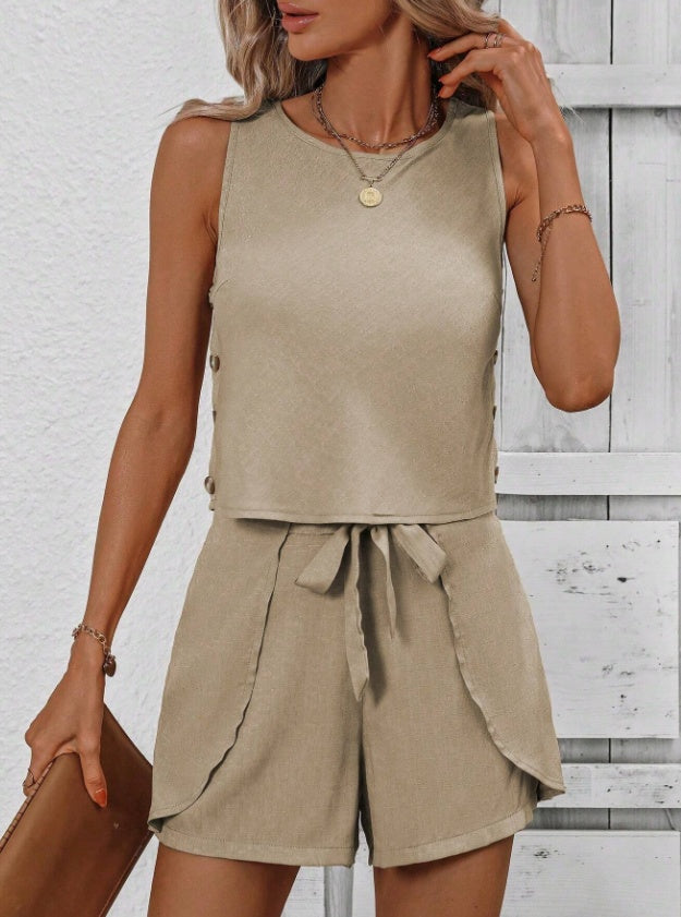 Fashion Casual Women's Short Sleeve Suit in Solid Color