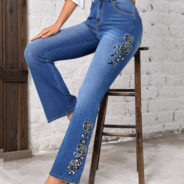 Women's Floral Embroidered Flared Jeans for Trendy Fashion
