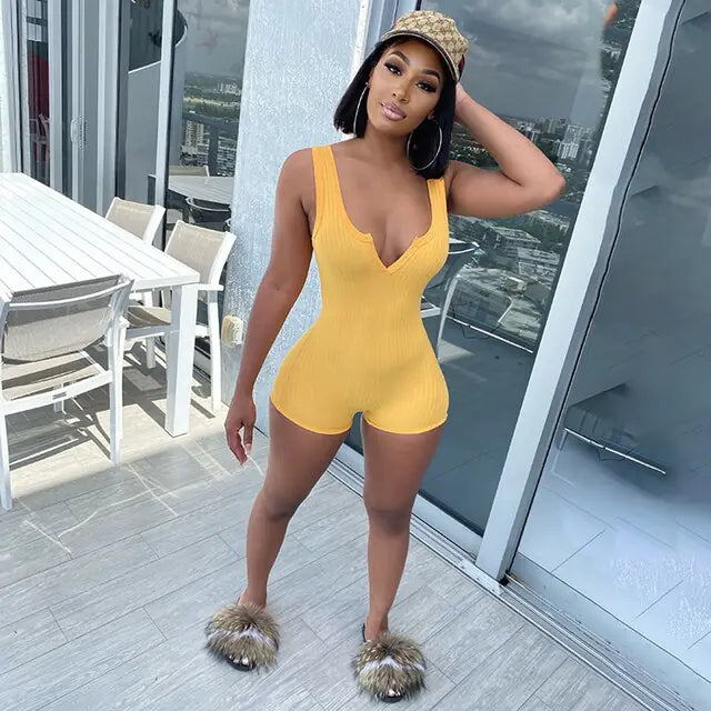 Summer Ribbed Knitted Playsuit for Women