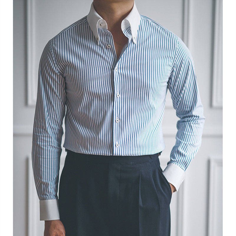 Men's Slim Fit Shirt - Pointed Collar Long Sleeve in Various Colors