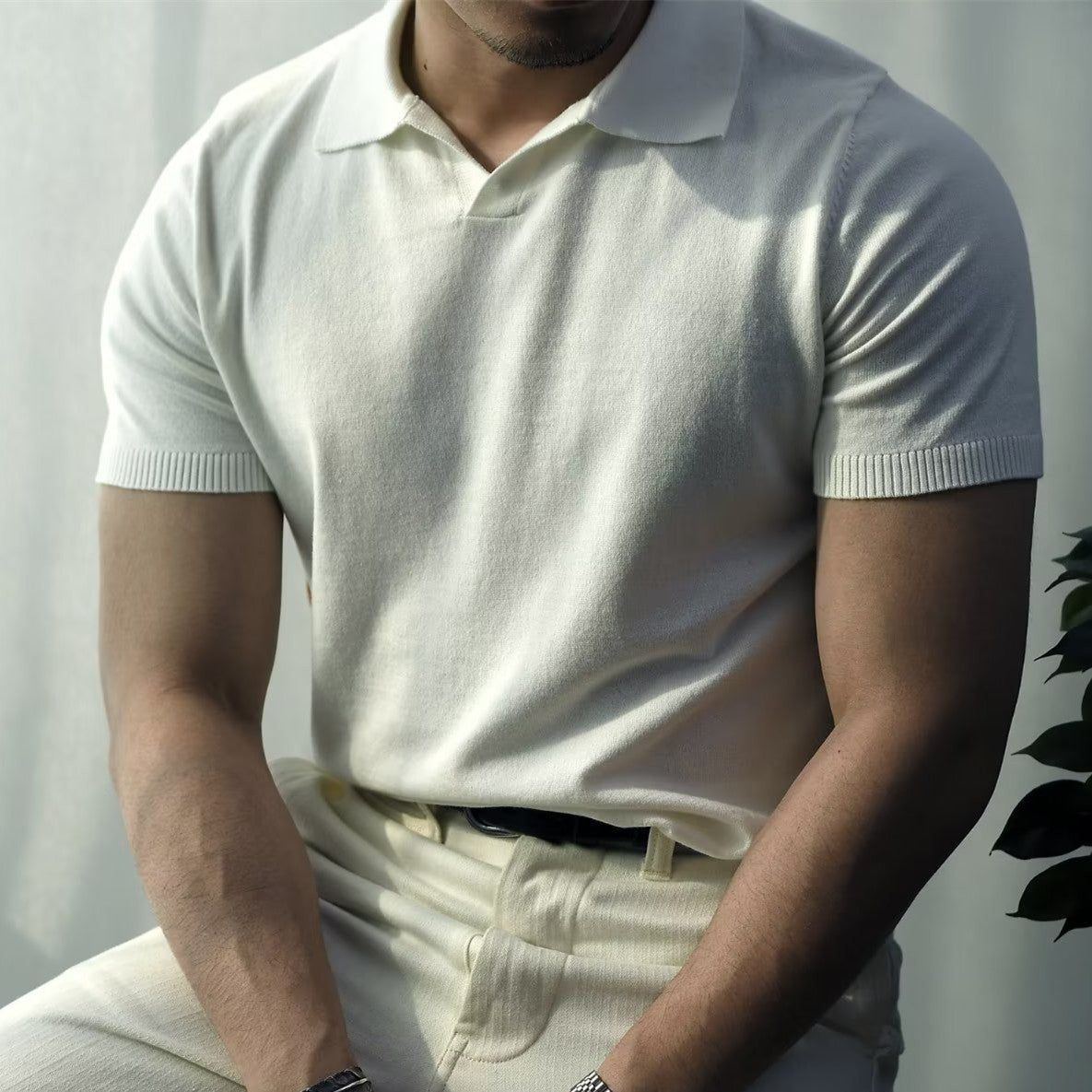 Men's Summer T-shirt - Knitted Light Luxury Cool Short-sleeved T-shirt