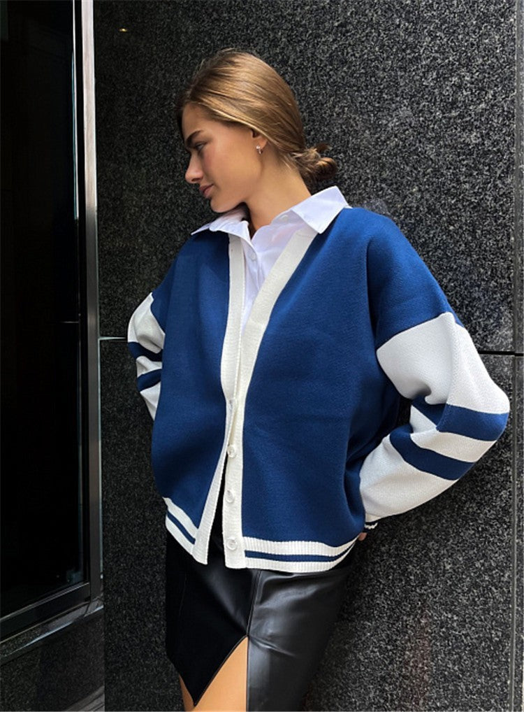 Fashion Color Contrast Striped Knitted Sweater - Minimalist Loose Fit Design