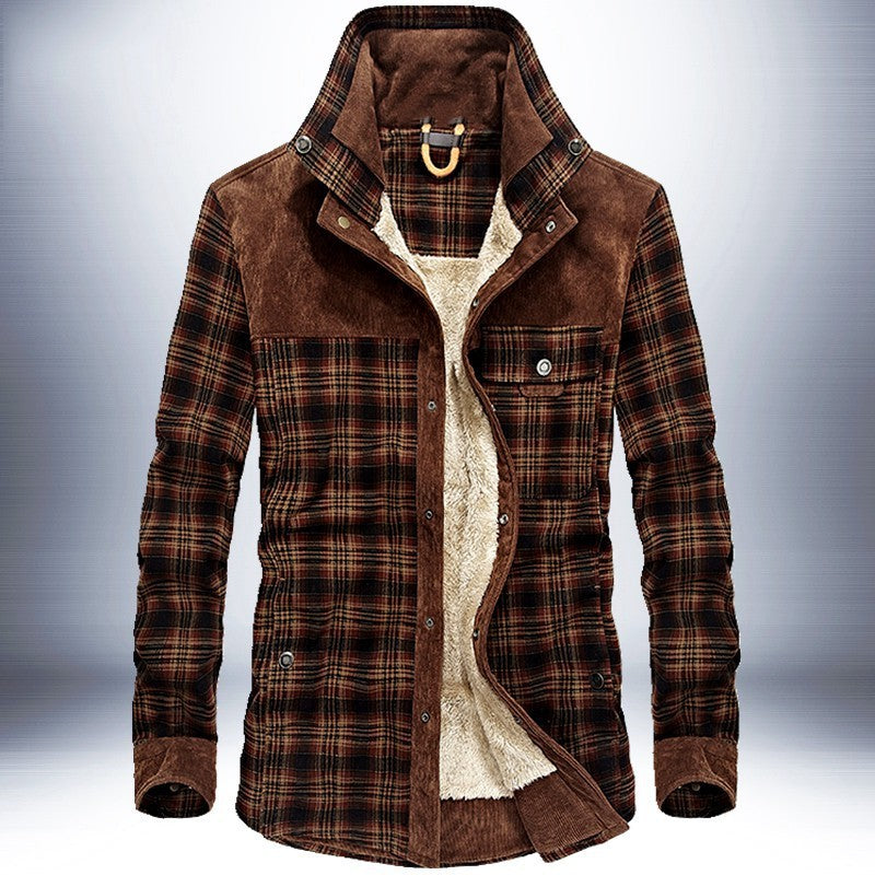 Winter Jacket Men's Thicken Fleece Jacket Warm Plaid Coats Pure Cotton Military Clothes