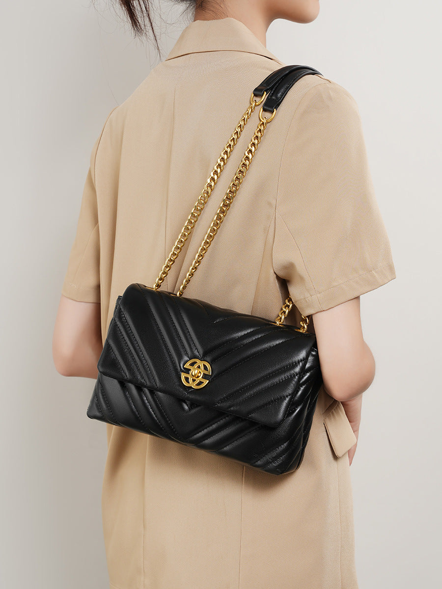 Women's Cowhide Chain Shoulder Bag with Diamond Design - Square Messenger Bag