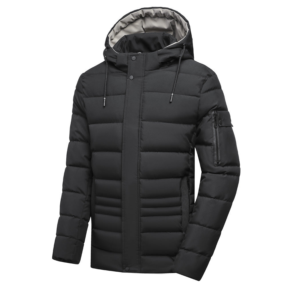 Fleece-lined Men's Coat - Hooded Plus Size Thickened Cotton Clothing