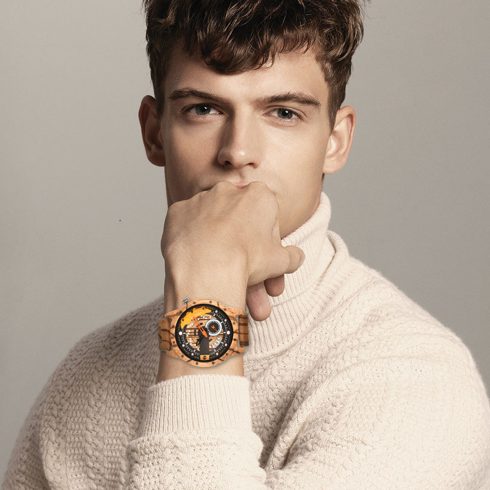 Personal Leisure Quartz Large Dial Men's Wooden Watch - Stylish Men's Wooden Watch