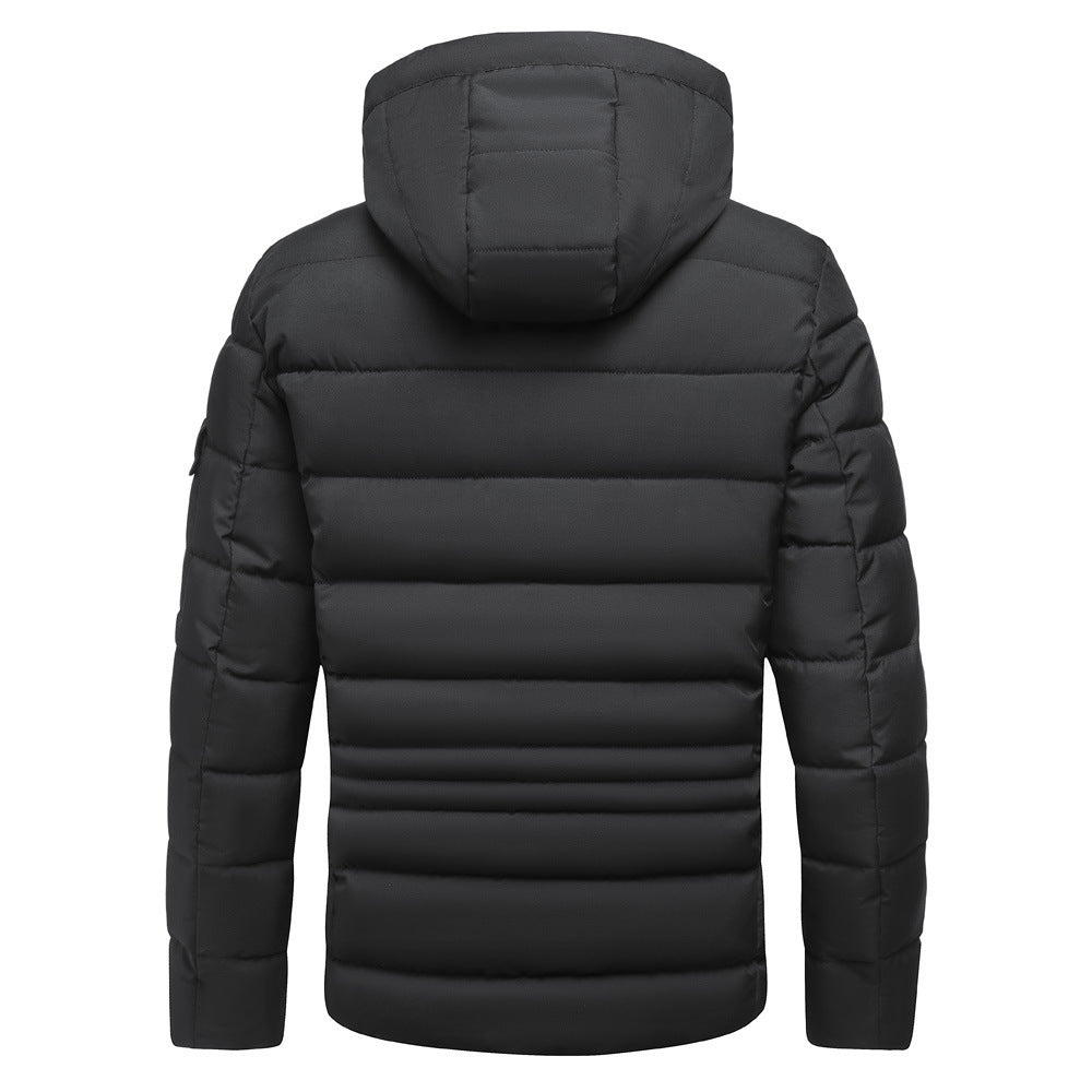 Fleece-lined Men's Coat - Hooded Plus Size Thickened Cotton Clothing