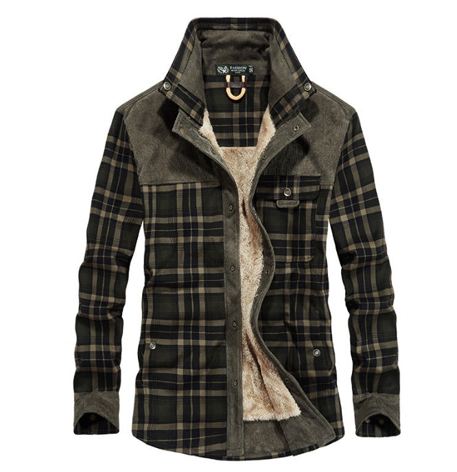 Winter Jacket Men's Thicken Fleece Jacket Warm Plaid Coats Pure Cotton Military Clothes